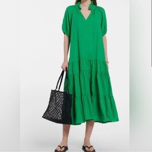Velvet by Graham and Spencer vibrant green midi dress with tie waist.